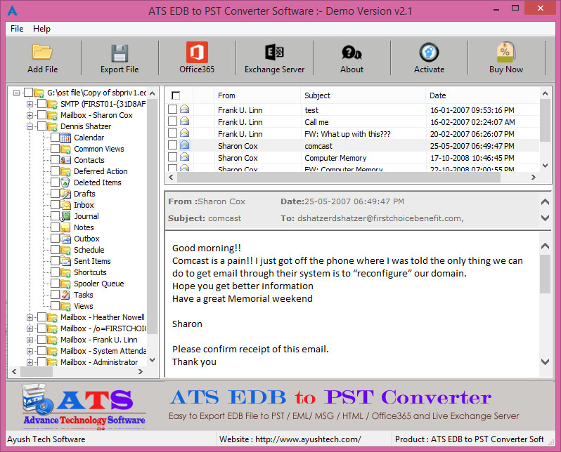 ATS EDB to PST Converter screenshot