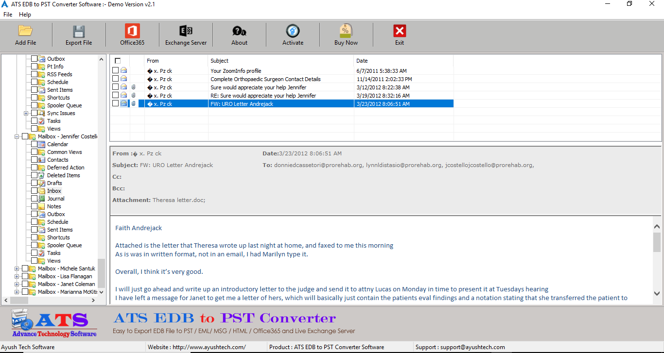 Securely Restore Mailbox from Exchange Server File & Export into PST File, office365 & Live Exchange Server